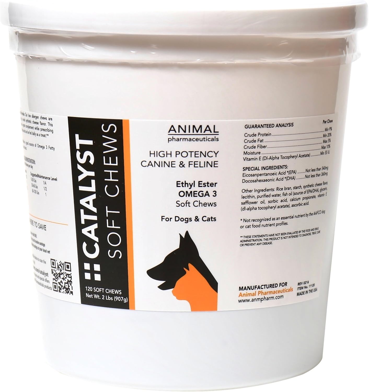 Catalyst Omega 3 Fish Oil Soft Chews for Dogs & Cats - Skin and Coat Supplement - 120 Count - Cheese Flavor