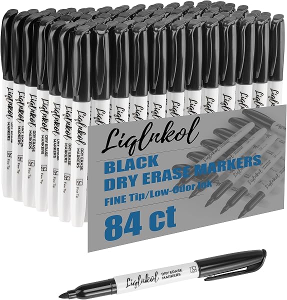 LiqInkol Dry Erase Markers Bulk, Black Fine Point Tip Whiteboard Markers, Low Odor Dry Erase Markers for Back to School,