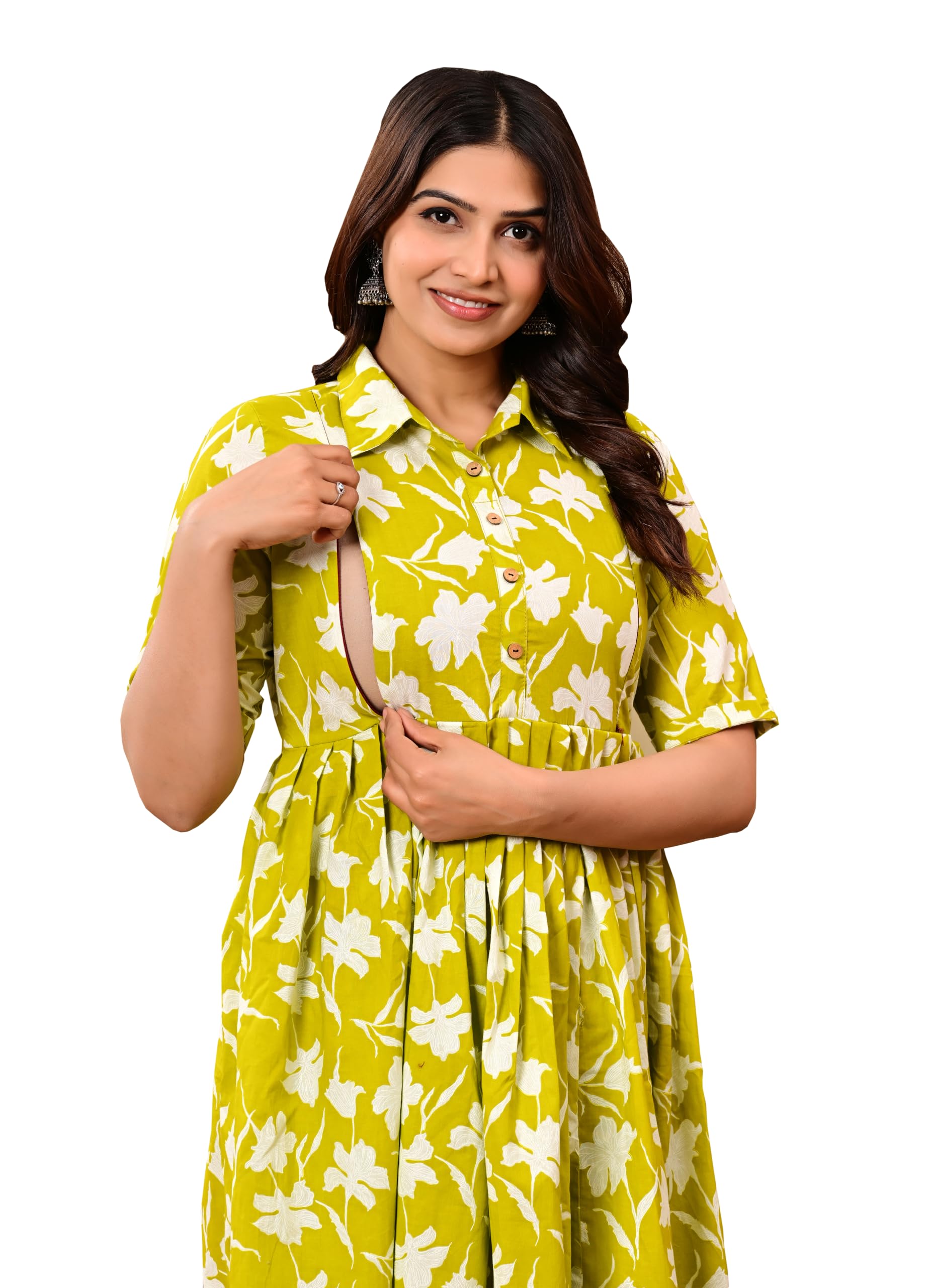 RAINDROP Women’s Printed Cotton Maternity Dress | Feeding Kurti with Dual Side Zippers | Pregnancy, Nursing & Post-Delivery Wear-image-8