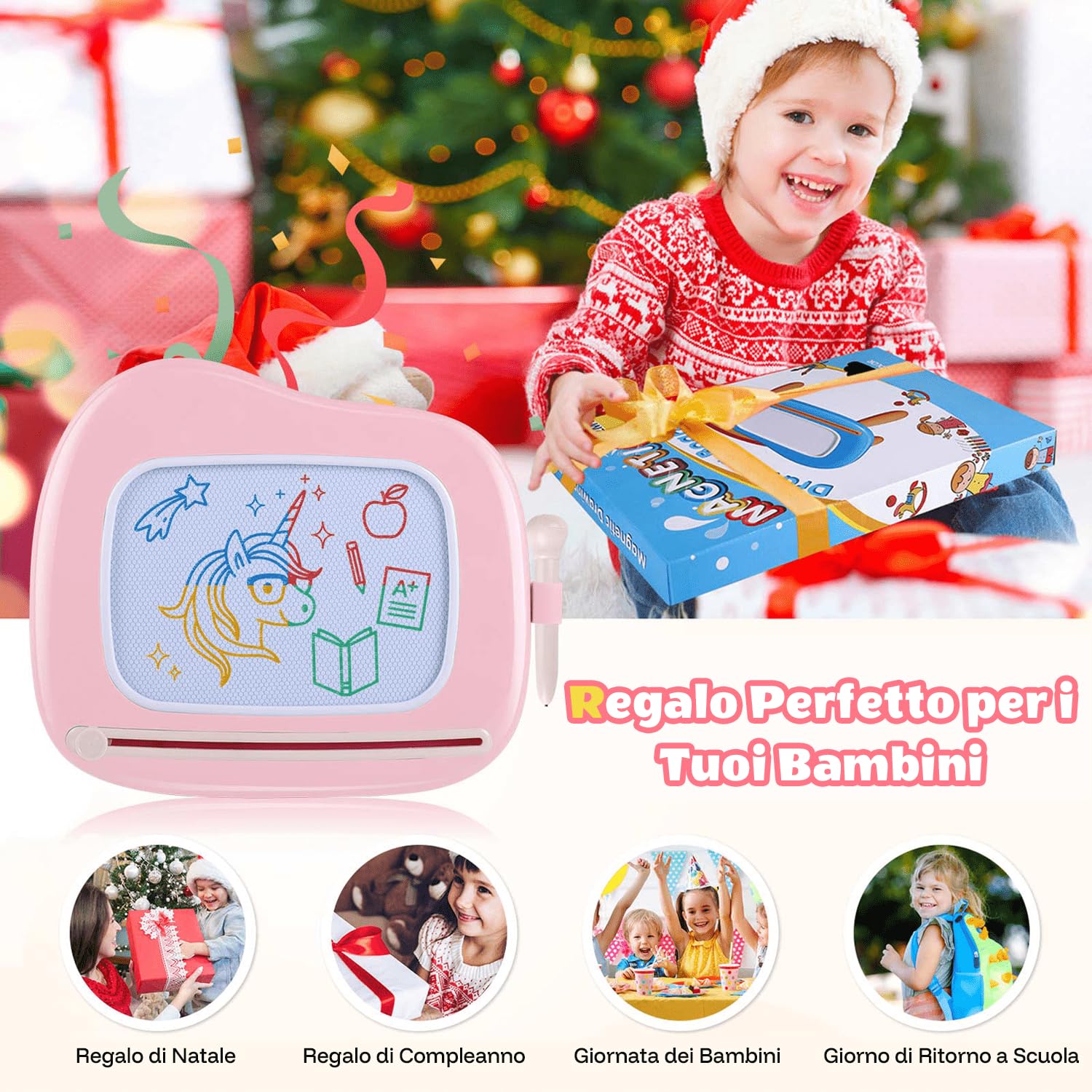 Smasiagon Lavagna Magnetica per Bambina 1 Anno, Grande Magica Cancellabile Scrittura Tablet con Le Gambe, Giocattolo Educativo e Regalo per Bambini 1 2 3 Anni (Rosa Chiaro)