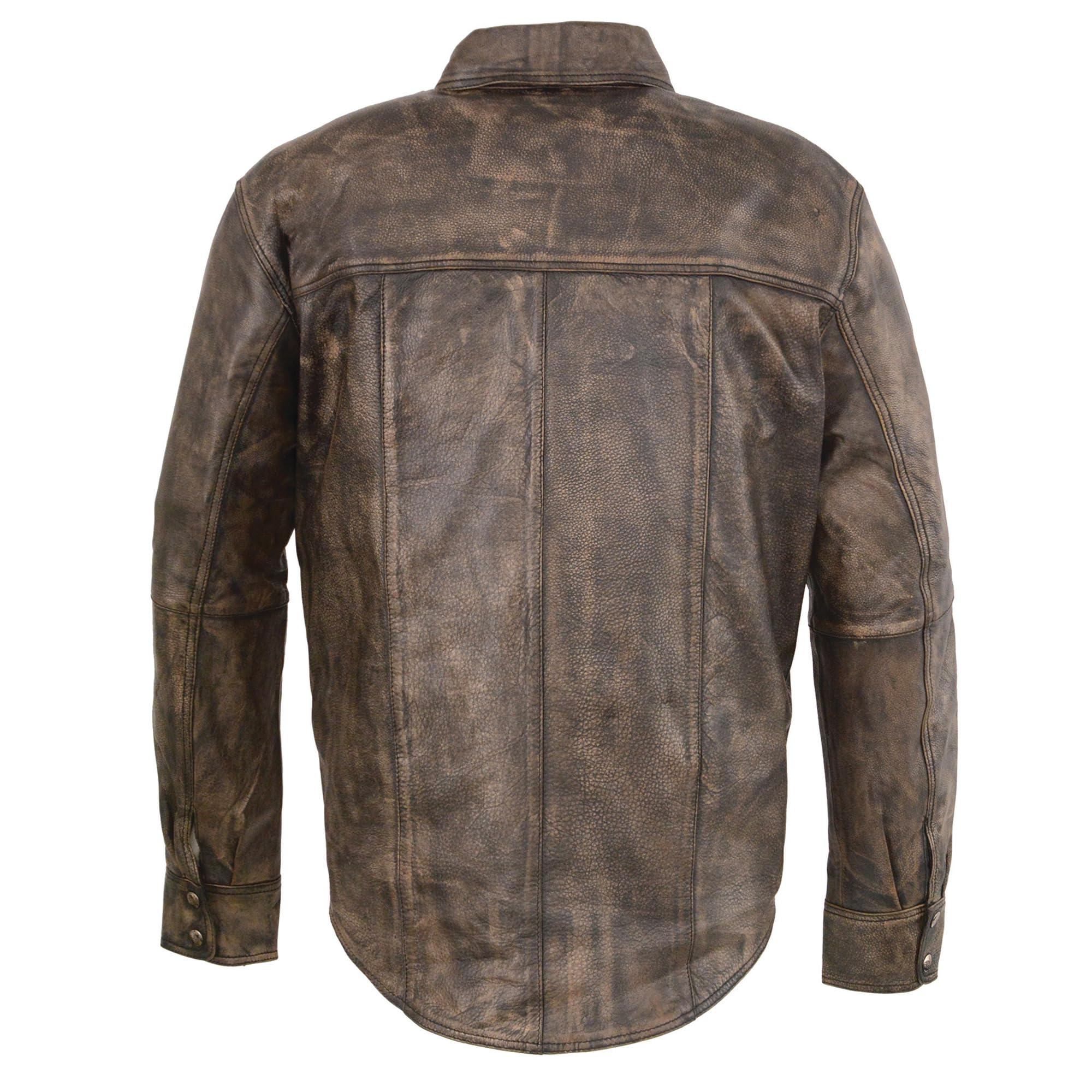 Men's Distressed Brown Snap Front Leather Shirt (3X - Big)