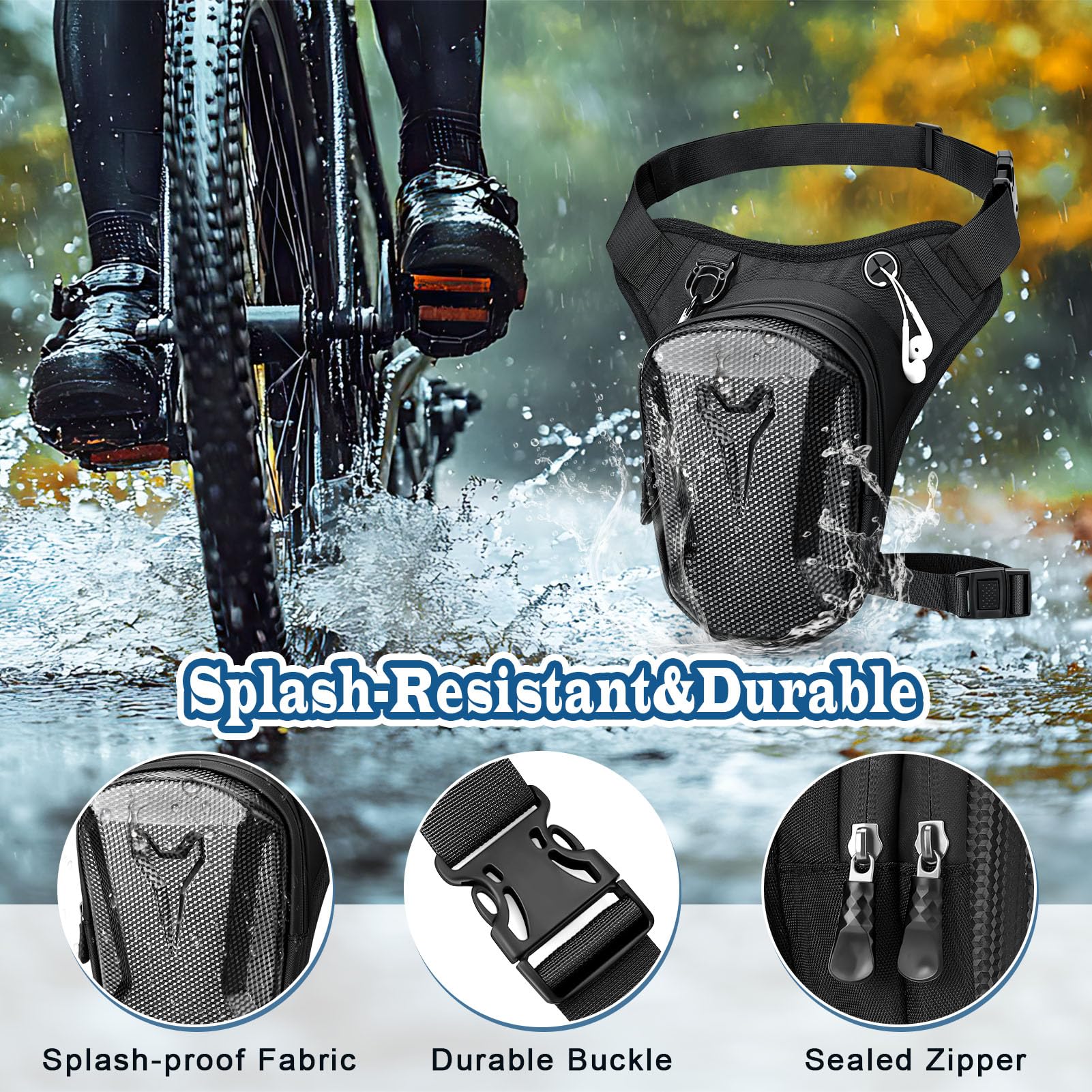 Motorcycle Thigh Bag for Men Women, Multifunctional Waist Pack With Removable Leg Straps - Image 4