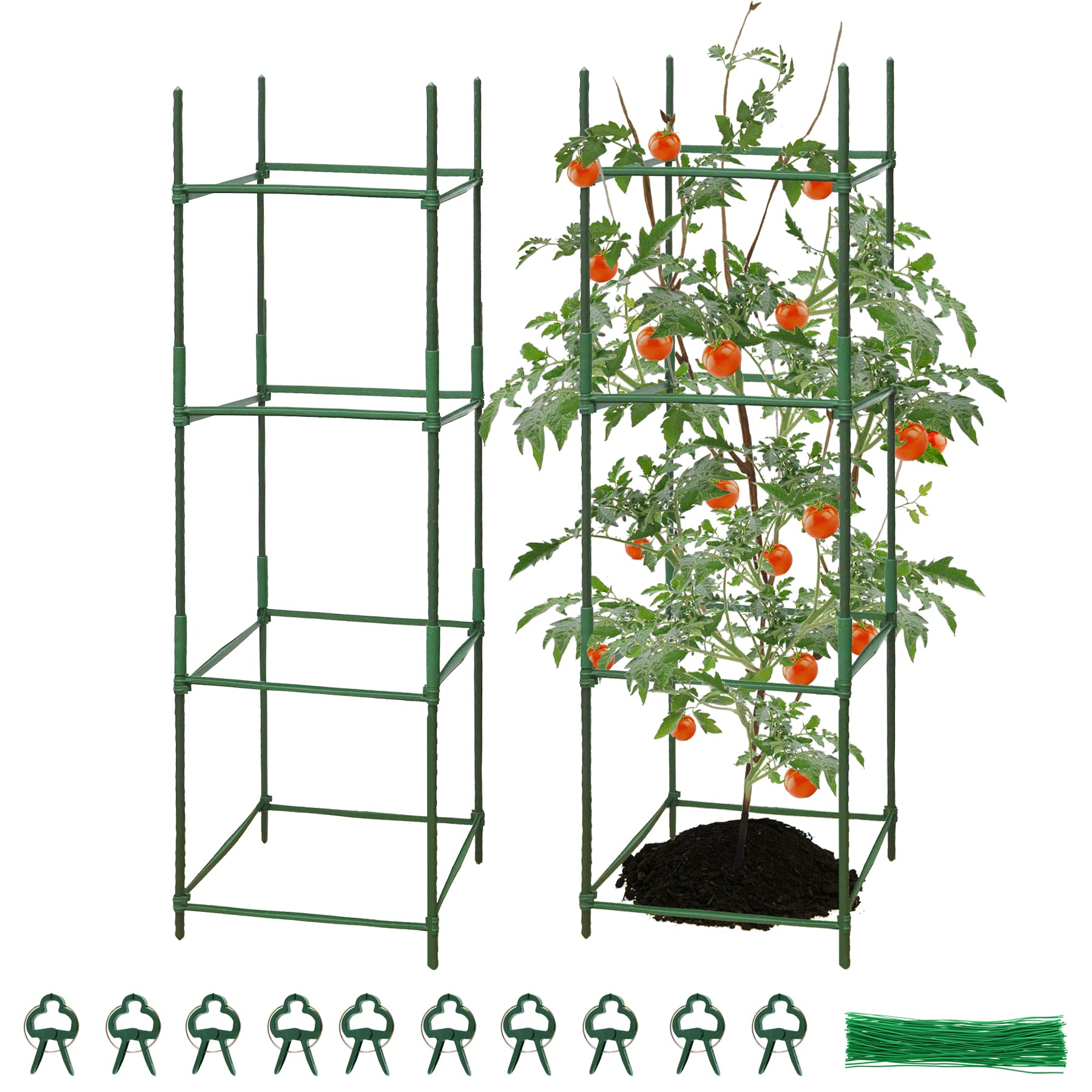 Jaula para tomates, jaulas de tomate de 6 pies para jardín, paquete de 6 jaulas de tomate de soporte verde para plantas de jardín, estacas para plantas trepadoras, verduras, frutas, flores Jaula para tomates, jaulas de tomate de 6 pies para jardín, paquete de 6 jaulas de tomate de soporte verde para plantas de jardín, estacas para plantas trepadoras, verduras, frutas, flores