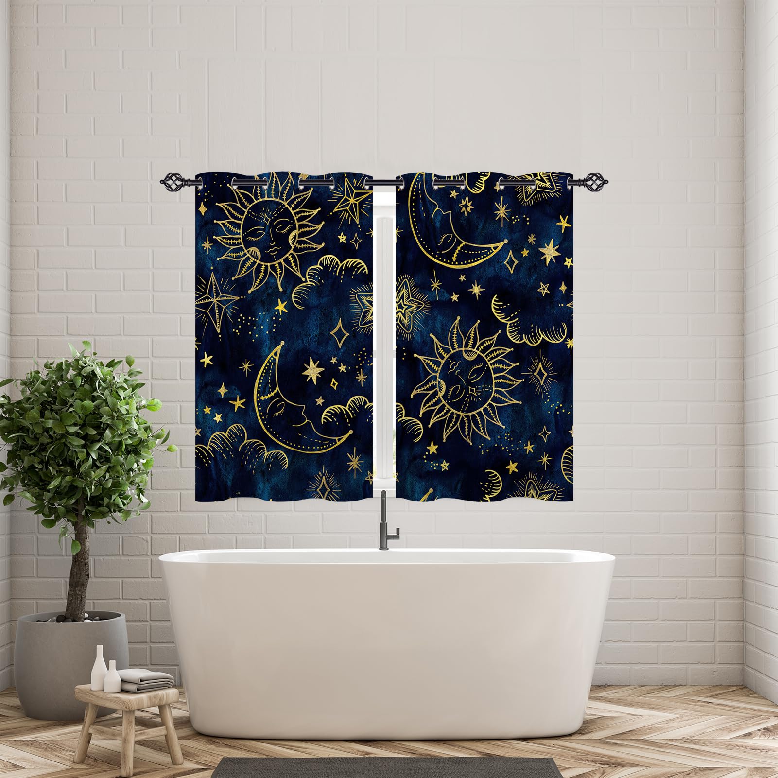 ANHOPE Astrology Curtains Eyelet Soft Thermal Insulated Blackout Curtains Sun Moon Stars Print Pattern Ring Top Drapes for Kids Boys Girls Adults Bedroom Living Room 46 x 54 Inch Drop 2 Panels - Image 3