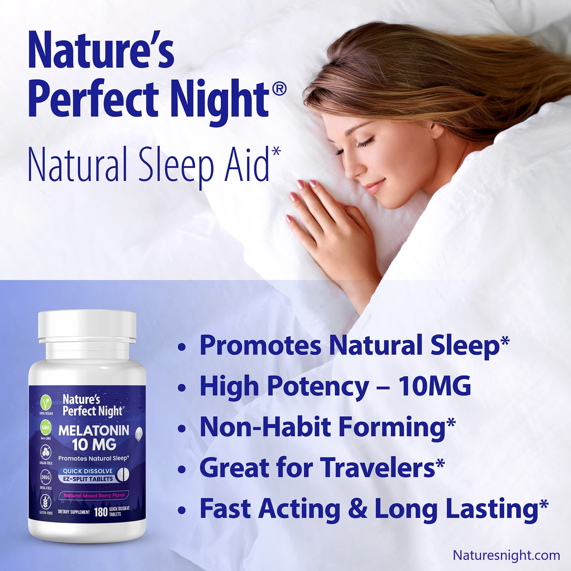 Nature's Perfect Night Melatonin 10mg Quick Dissolve Tablets, 180 Count — Amazon image 2