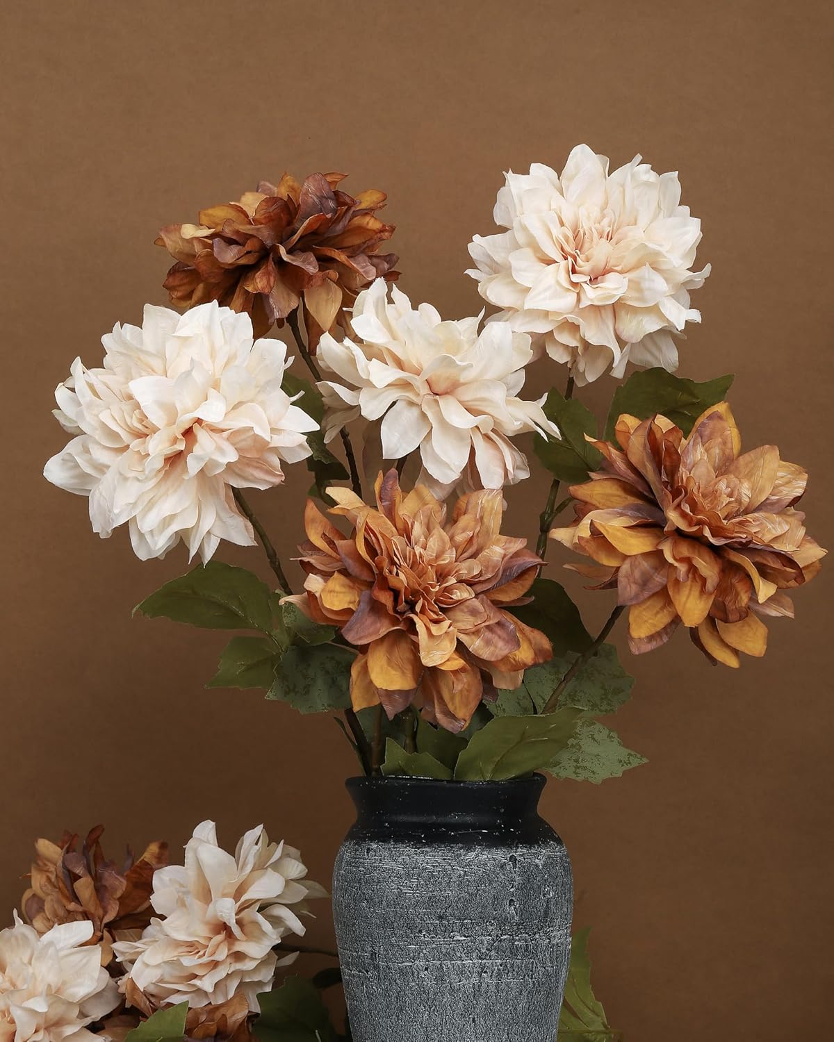 DuHouse 6PCS Artificial Dahlia Flowers,23.5" Long Stems Fake Flowers for Home Decor Wedding Centerpieces,DIY(Light Champagne)