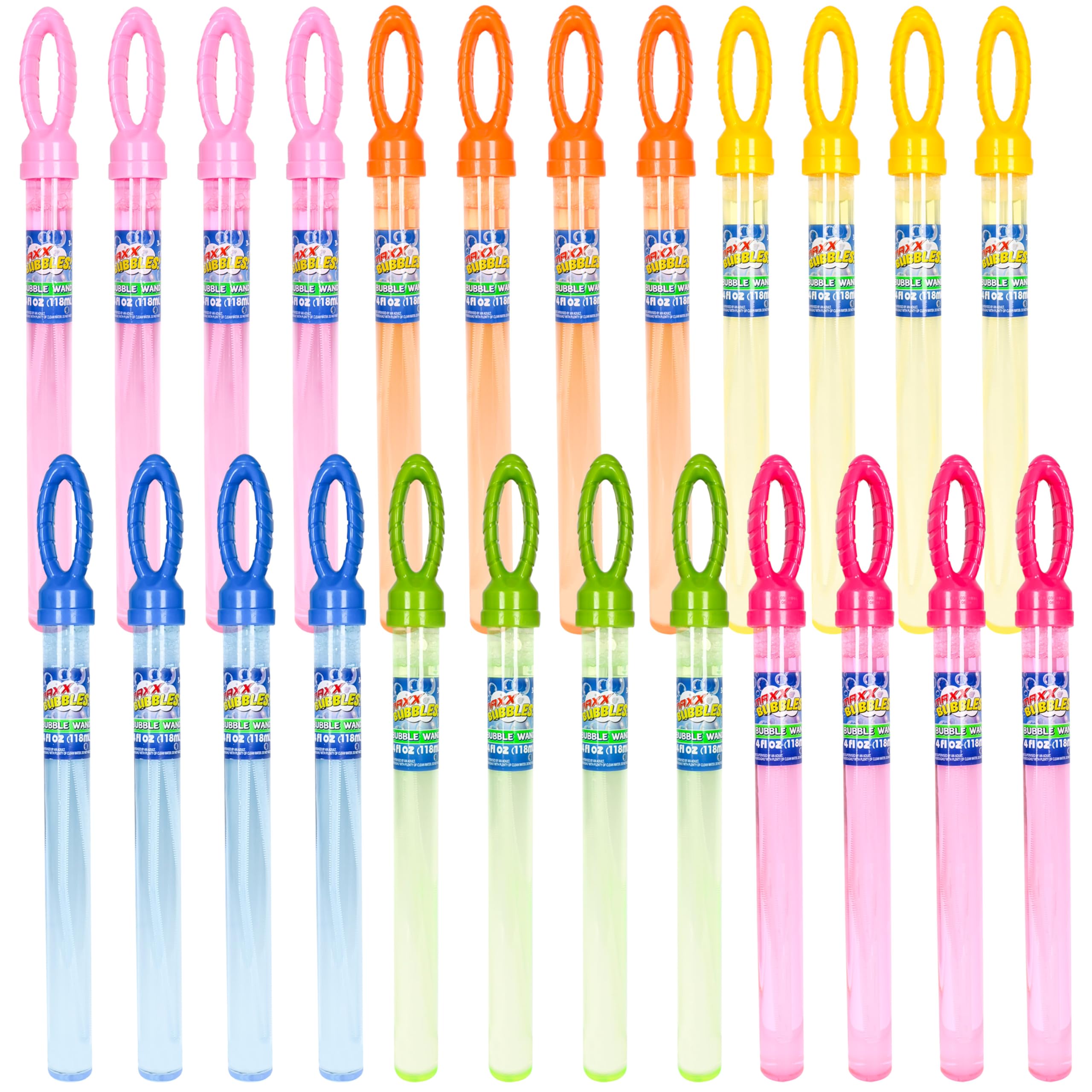 Maxx Bubbles 24 Pack 14.6" Big Bubble Wands for Summer Toy, Outdoor/Indoor Activity Use, Party Favor Supplies for Kids, 2 Dozen