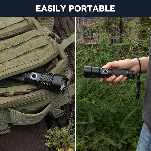 Miniatura 9 de Linternas recargables de alto lúmenes, 3 paquetes, 99,000 lúmenes, linterna LED súper brillante con 5 modos e impermeable, potente luz de flash de