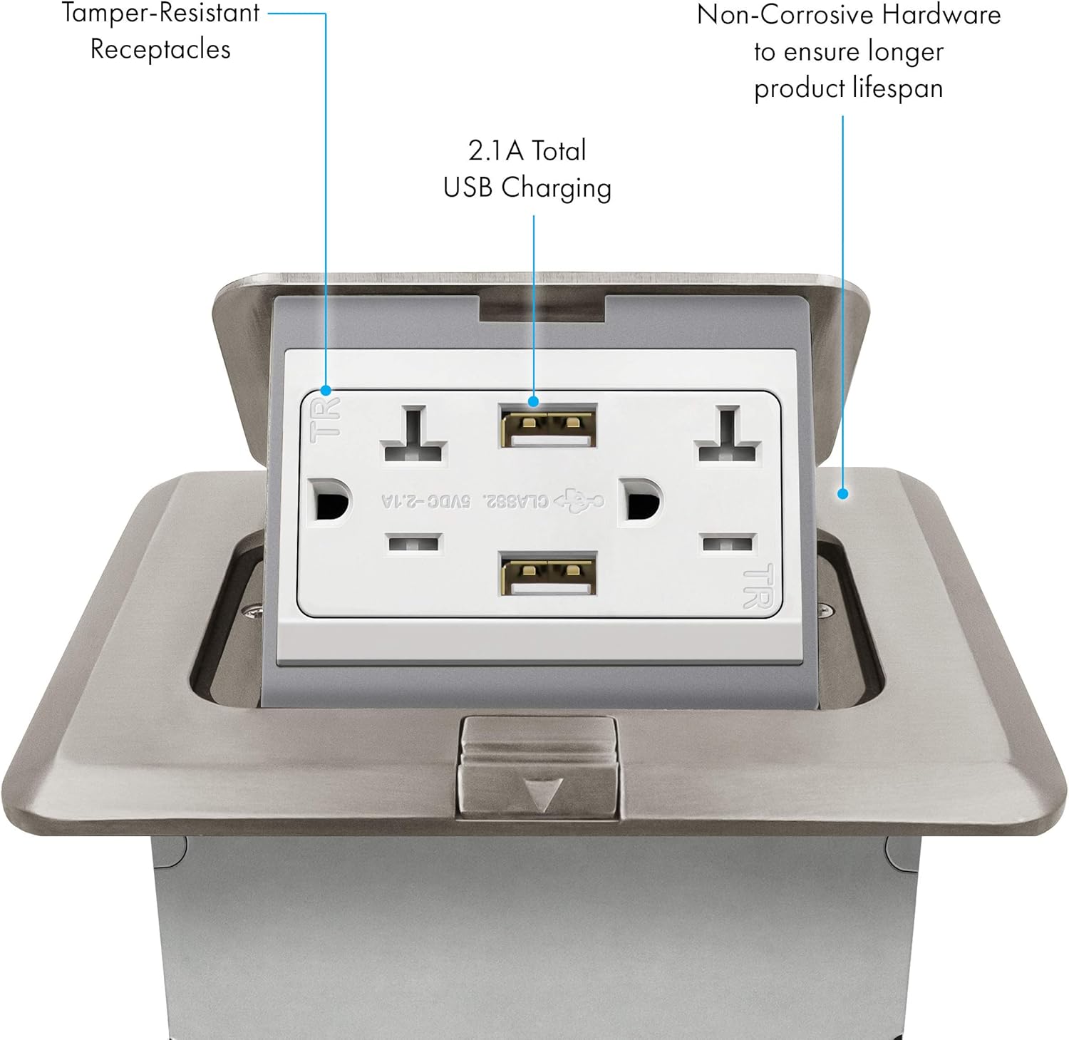 Amаzіng 🔥 ENERLITES Pop-Up Square Floor Box Kit, 5.0” x 5.5”, 2.1A USB Charging, 20A Tamper-Resistant Receptacle, Watertight Gasket and Corrosive Resistant Hardware, 961243-S-USB, Nickel Plated Brass Cover Blасk Frіdау Sаlе 2022 ENERLITES Pop-Up Square Floor Box Kit, 5.0” x 5.5”, 2.1A USB Charging, 20A Tamper-Resistant Receptacle, Watertight Gasket and Corrosive Resistant Hardware, 961243-S-USB, Nickel Plated Brass Cover