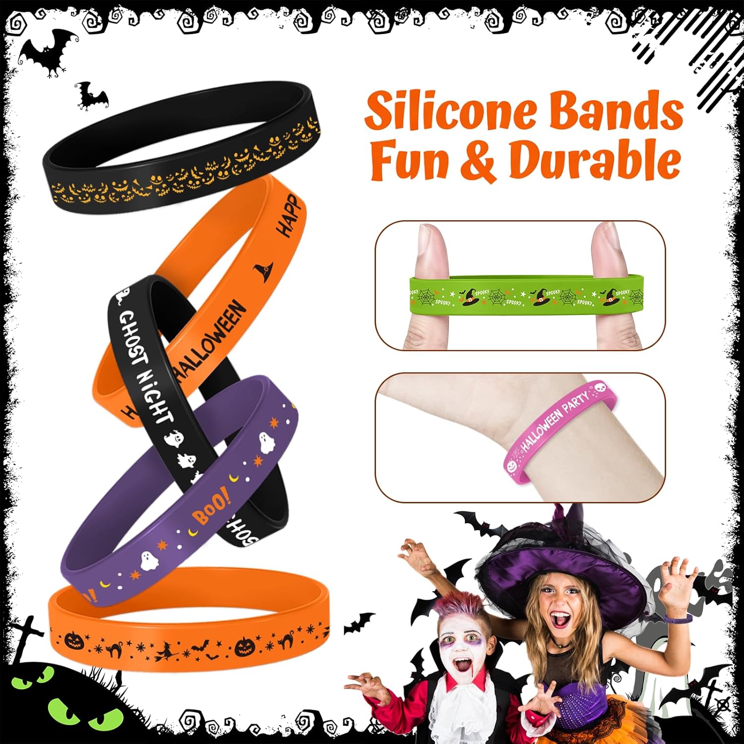 30Pcs Magic Witch Rubber Bracelets for Wicked Party Favors, Horror Silicone Bracelets Ghost Spider Spooky Theme Costume Party Accessories for Goodie Bag Fillers (10 Designs) - Image 4