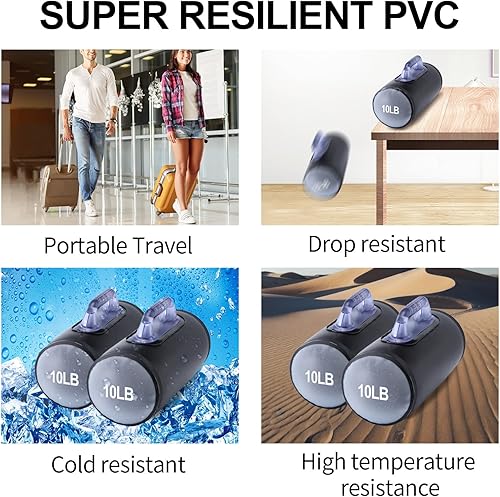 Vista 7 de Mancuernas de agua, mancuernas de entrenamiento rellenas de agua, juego de pesas de viaje, pesas ajustables a 40 libras, 30 libras, 20 libras, 10