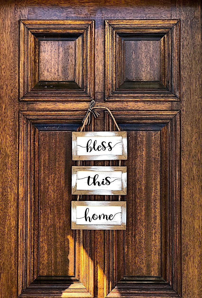 Home Wood Wall Art Hanging Sign Rustic Farmhouse Americana Decor Inspirational Quote Plaque Jute Rope Indoor Outdoor Entryway Porch Decor 20" x 9" (Bless This Home) image 4