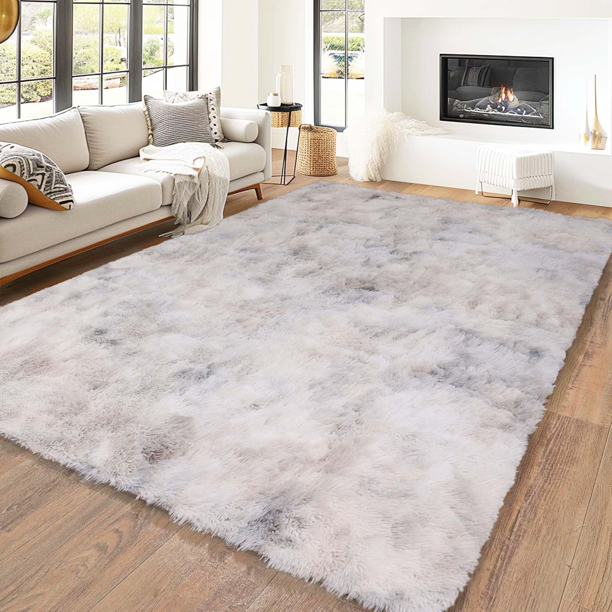 MOONLIGHT20015 Shaggy Area Rugs for Living Room Bedroom 3x5 Feet Tie Dye Light Grey, Fluffy Soft Throw Rug for Entryway Indoor Floor Carpet, Shag Rug