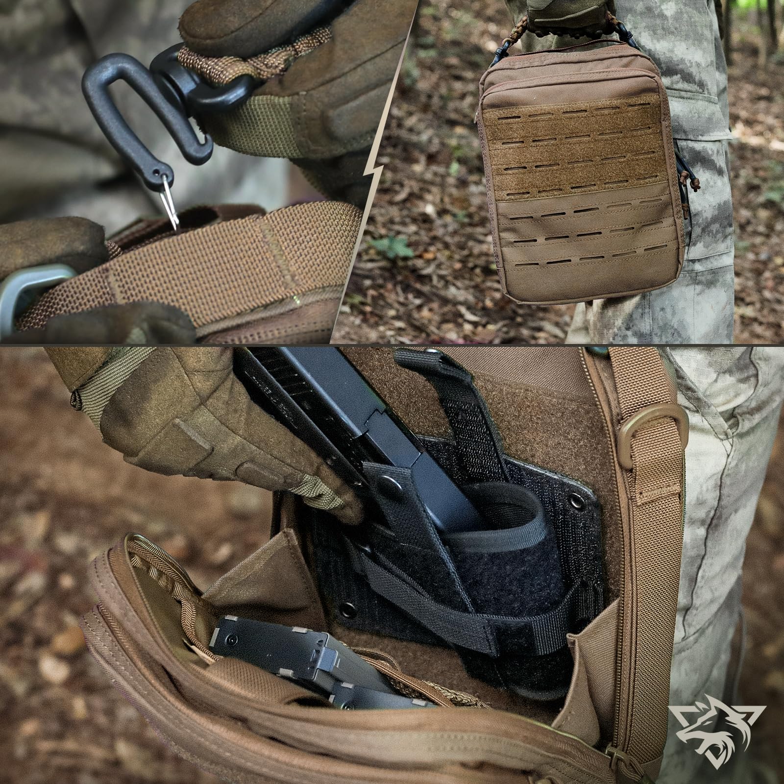 WYNEX Borsa Tattica Molle Admin, Organizer Utility EDC Modulare con Design a Doppio Strato Fissaggio EMT Medica Grande Capacità, Marrone coyote