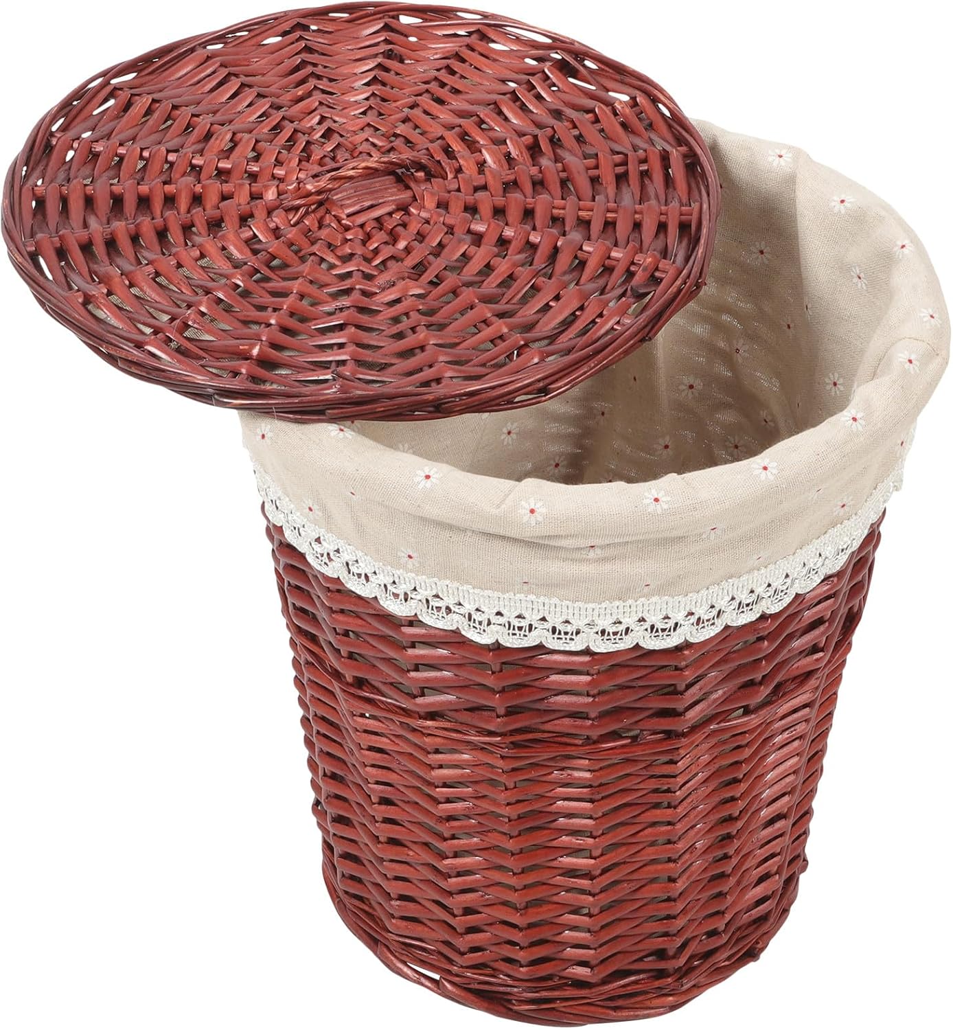 BESTonZON Woven Laundry Basket with Lid, Hand-woven Rattan Dirty Clothes Hamper, Brown Covered Storage Bin for Home and Hotel Towel Organization