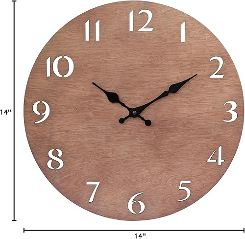 Miniatura 6 de Stonebriar Modern Natural Wood 14 Inch Round Hanging Wall Clock with Cut Out Numbers, Battery Operated, Brown