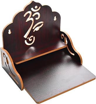 Wooden Wall Mounted Hanging Table top Temple Pooja Mandir God Stand Shelf for Storage and Idols Decoration for Home Office and Gifting (Dark Brown)