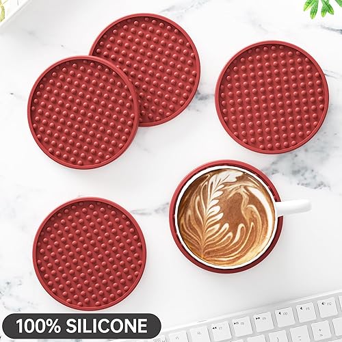 Miniatura 2 de HFHOME Posavasos para bebidas, juego de 6 posavasos de silicona con soporte, posavasos para bebidas para mesa de café, posavasos de escritorio para