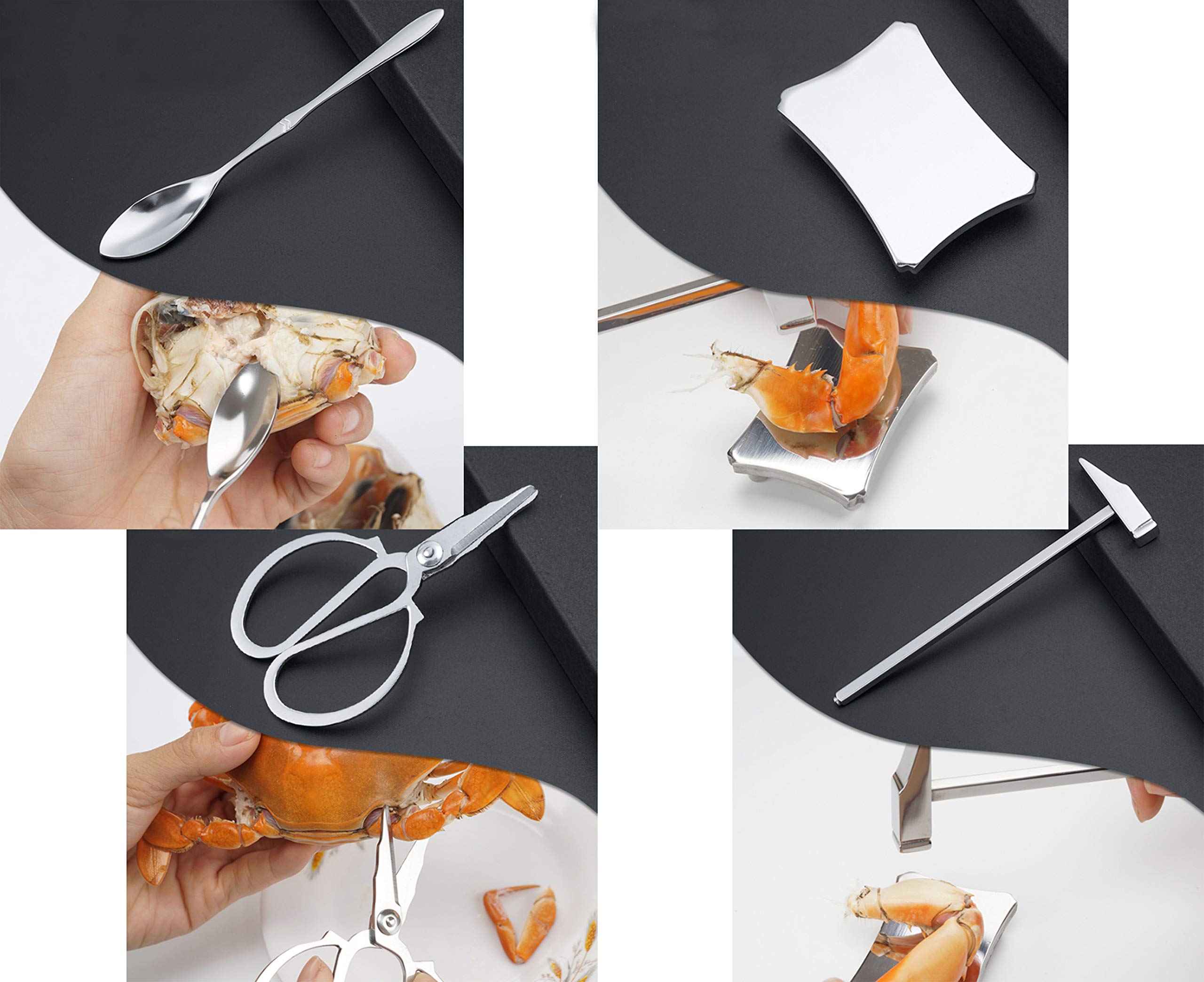 Couverts Fruit de Mer 8 Pièces (1 Ciseaux à Crustacés + 1 Fourchette à Fruits de Mer + 1 Couteau + 1 Pincette + 1 Marteau + 1 Cuillère + 1 Pied-de-Biche de Fruits de Mer + 1 Petite Table) (1)