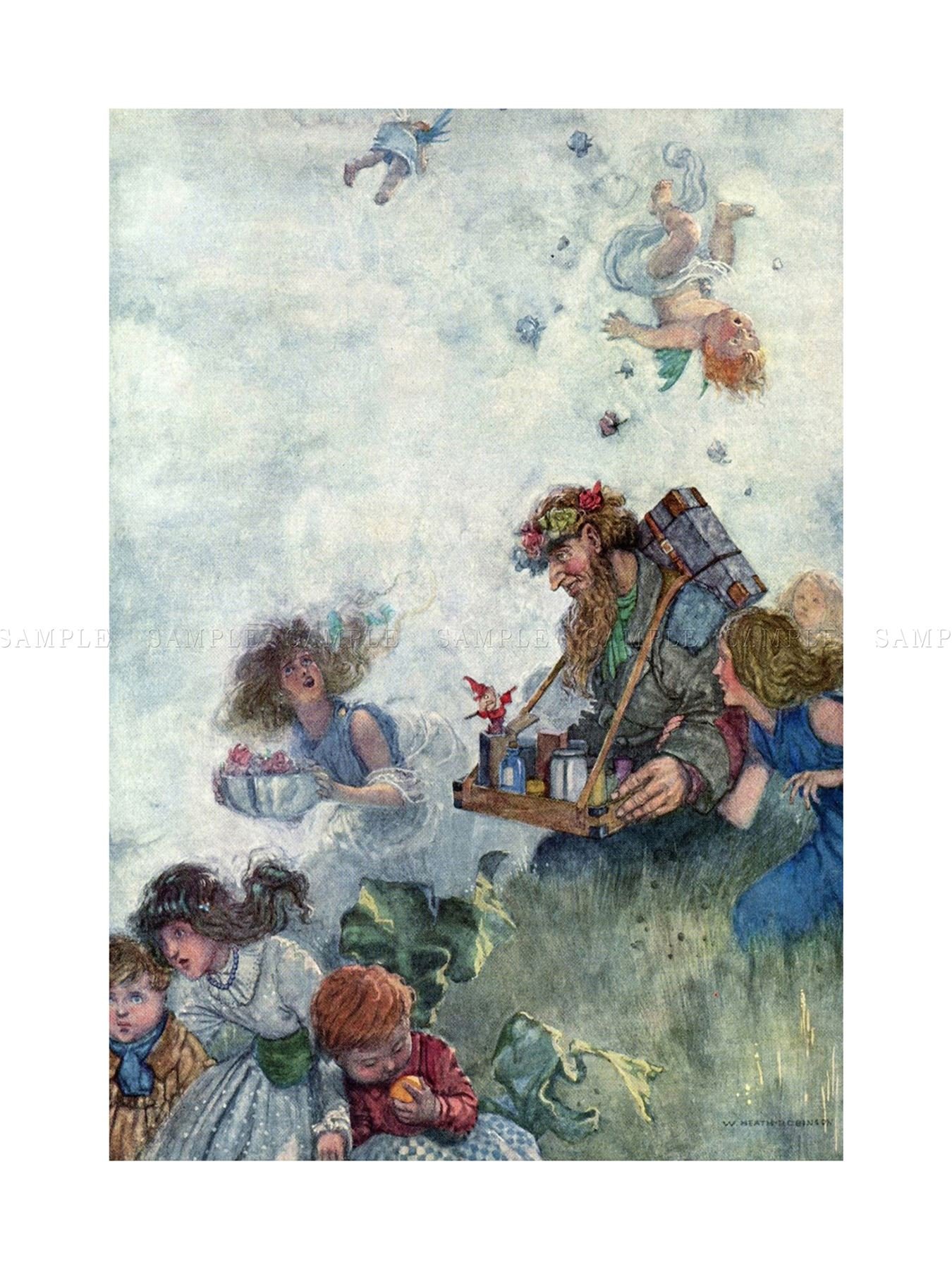 Wee Blue Coo Cherubs Fall From Sky Heath Robinson Wall Art Print