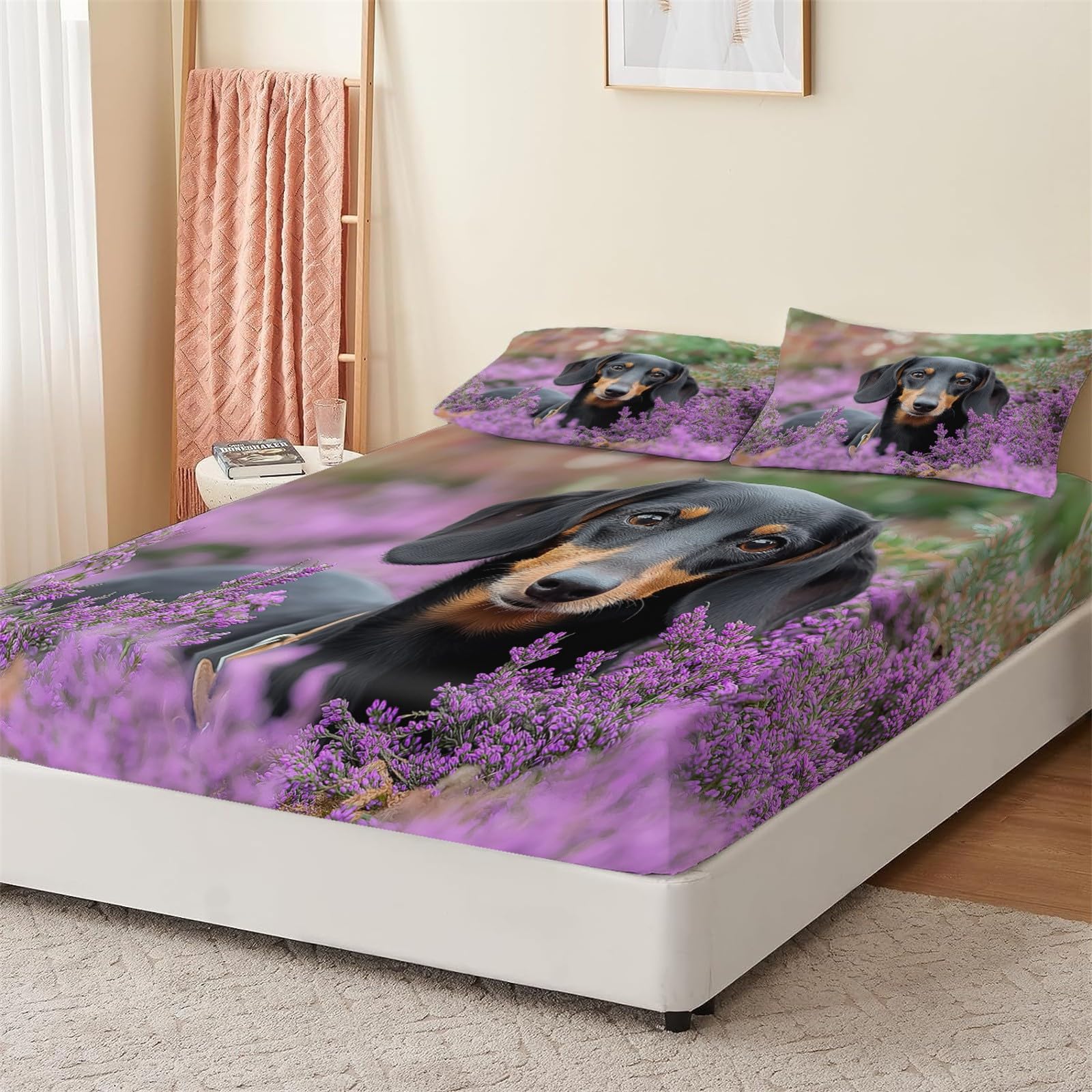 Multicolore Lenzuola Matrimoniali con Angoli 90x190 cm, Fotografia Di Animali Bassotto Morbido e Lavabile in Lavatrice Lenzuolo Sotto con Angoli Elasticizzatoper Altezza Materasso fino 30cm