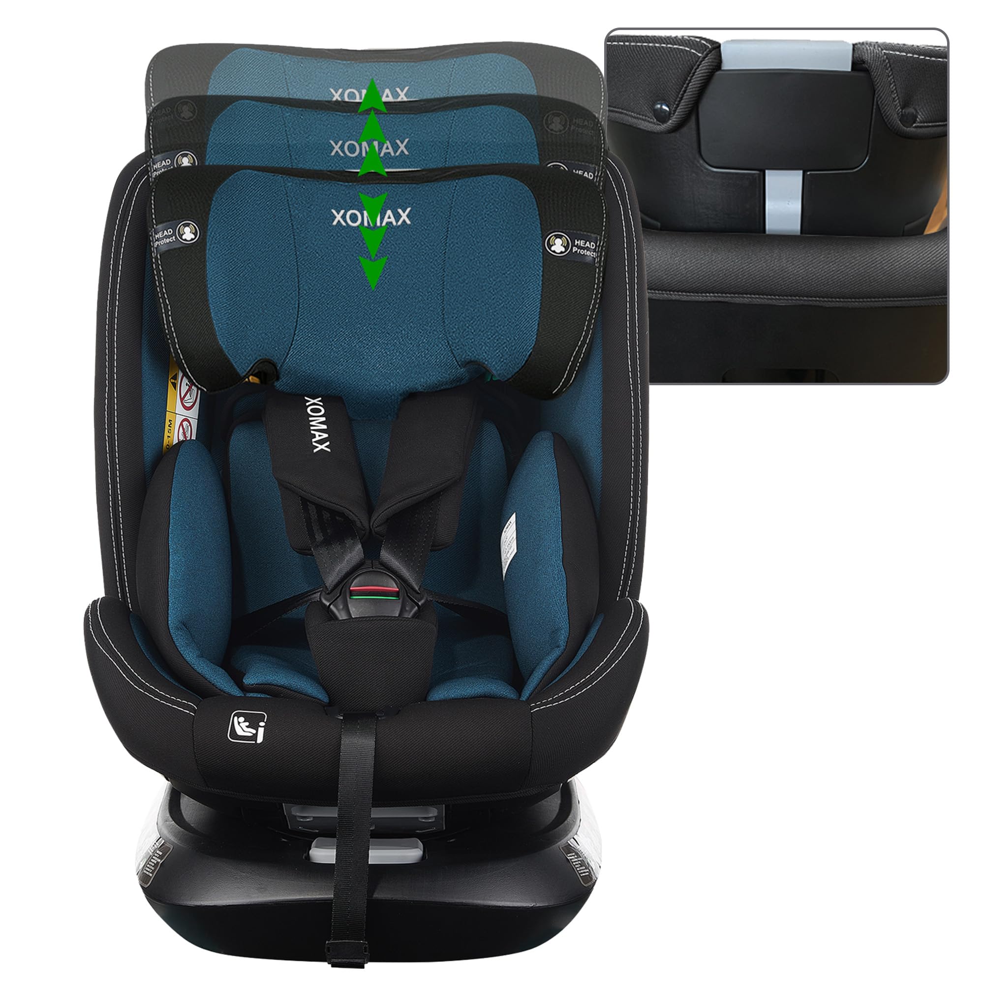 XOMAX G409 Siège enfant rotatif à 360°, support, ISOFIX, évolutif, 0-36 kg, 0-12 ans, groupe 0+/1/2/3, harnais 5 points, harnais 3 points, housse lavable, ECE R129 (bleu-noir)