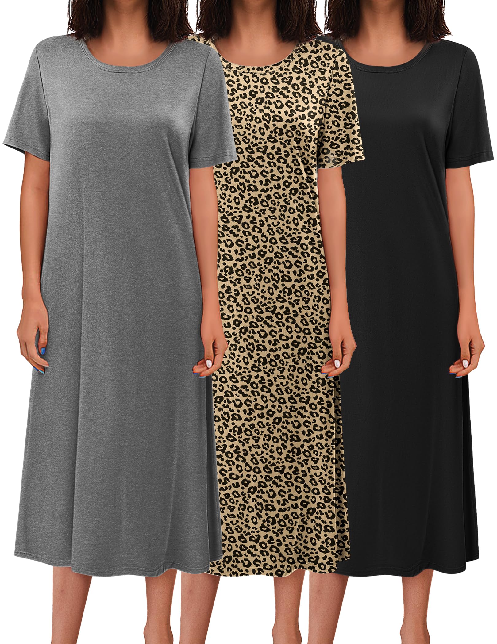 Ekouaer 3 Pack Long Nightgowns