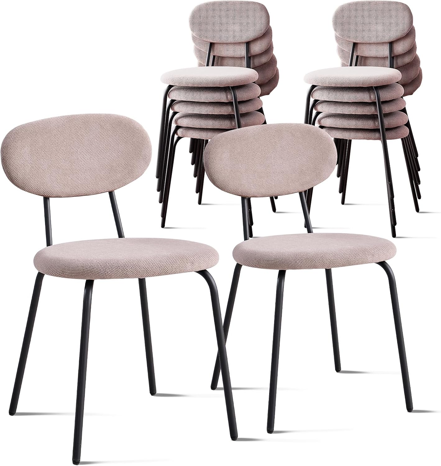 Stackable Dining Chair Set of 12, Small Modern Kitchen Chair with Solid Wood Back, Space Saving for Apartment Bedroom Restaurant, Khaki