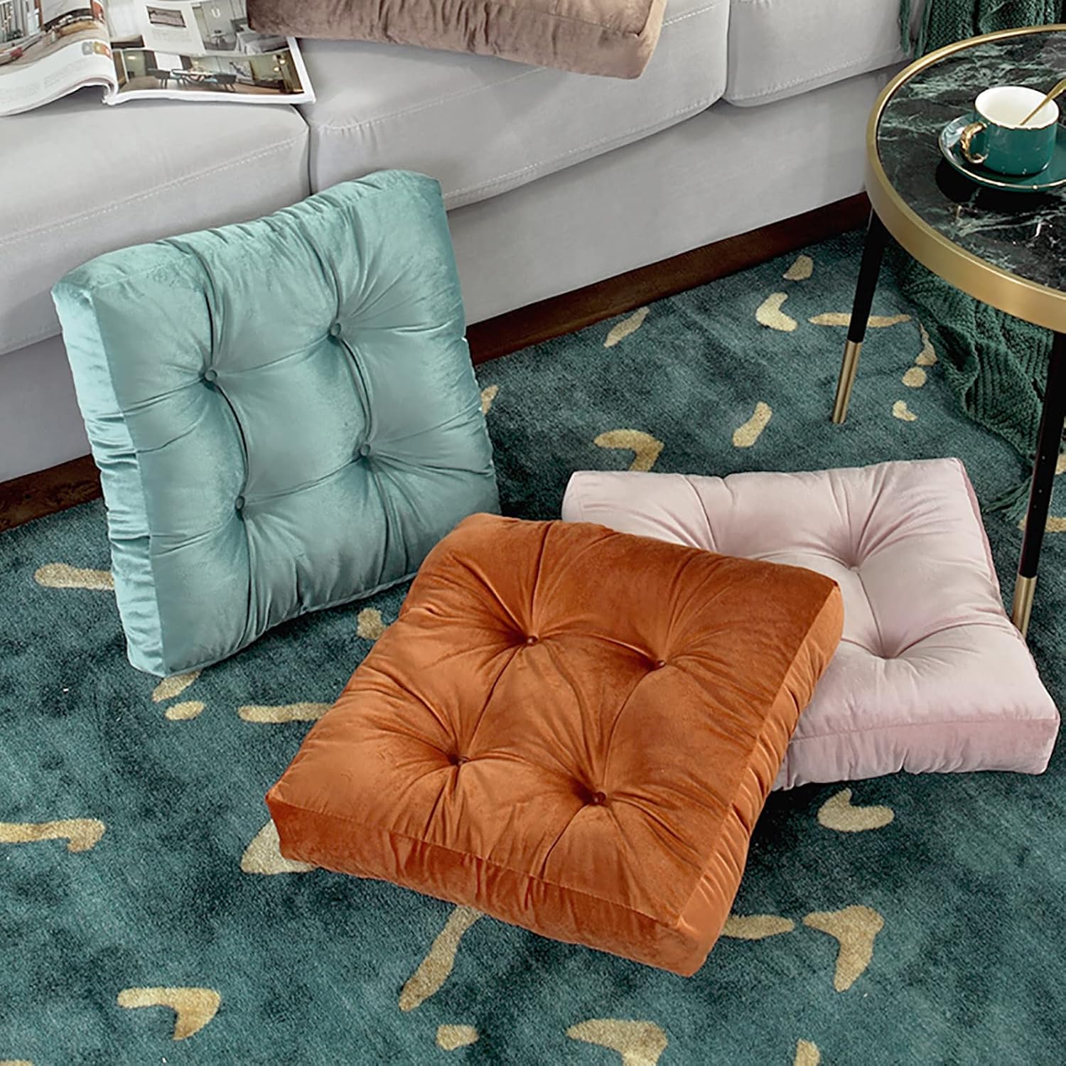 Square Seat Cushion,Thicken Tufted Floor Pillow Soft Command Meditation Cushion,Solid Futon Chair Pad for Yoga Living Room Balcony Office Reading Nooks Dining Chairs-Red 50x50cm(20x20inch)