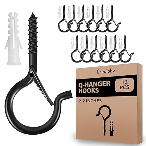 Credibby Paquete de 12 ganchos de techo de 1-14 pulgadas para plantas colgantes, utensilios de cocina, ganchos de rosca resistentes para colgar