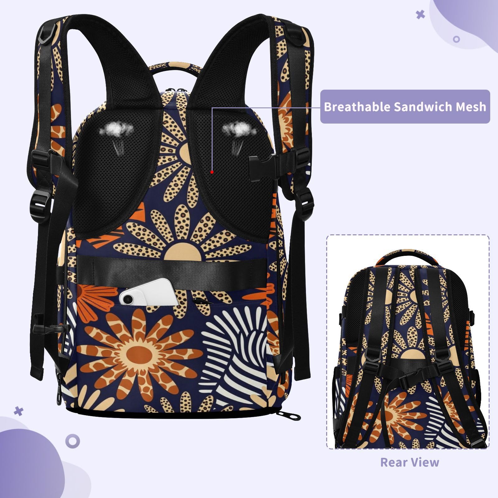 Duży plecak torba na laptopa 15,6 cala dla mężczyzn do pracy 20 l | Wodoodporna lekka męska torba na laptopa kwiatowy boho kwiaty urocze zwierzęta lampart 15,6 torba na laptopa do samolotów