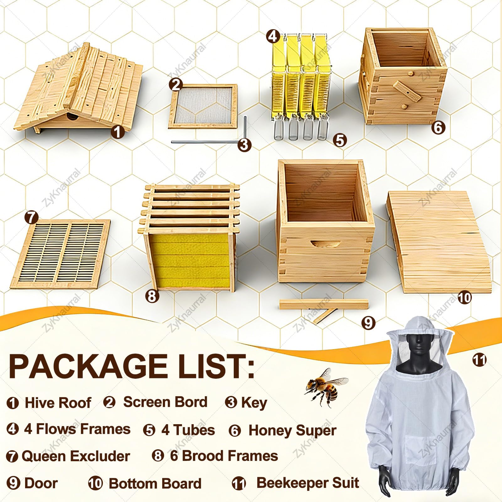 Flow Hive Bienenstock-Starterset, Mit Bienenwachs Beschichtetes Tannenholz, Komplettes Bienenstock-Set Mit Imkeranzug Für Anfänger Und Profi-Imker