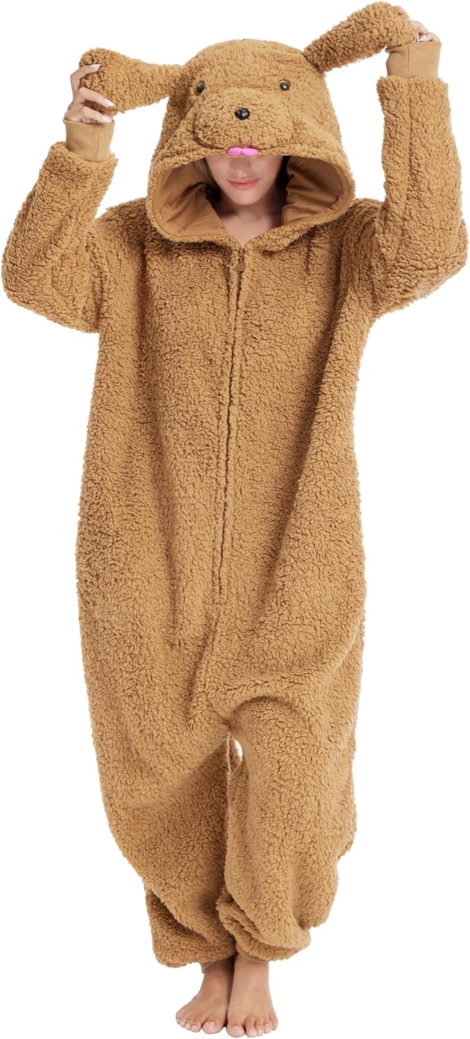 Unisex Animal Poodle Puppy Dog Costume Onesie Pajamas Halloween Costume Christmas Pajamas Gifts for Women & Men