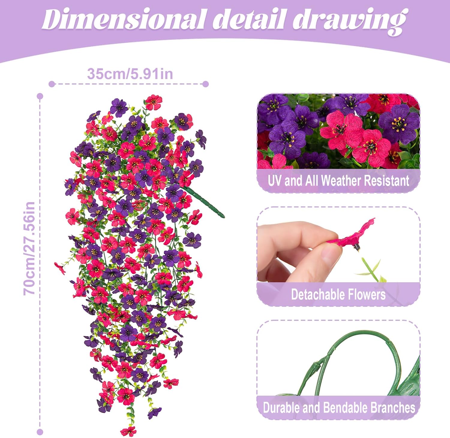 Fake Artificial Hanging Flowers for Outdoors Decoration, 2 PCS Faux UV Resistant Artificial Outdoor Flowers, Fake Plants Look Real Daisy No Fade Spring Decor for Porch Home Patio Balcony and Yard - Image 2