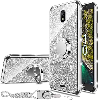 nancheng for Nokia C100 N152DL Phone Case with Ring Stand Lanyard Shockproof Protection Cover for Girls Women Men - Silver
