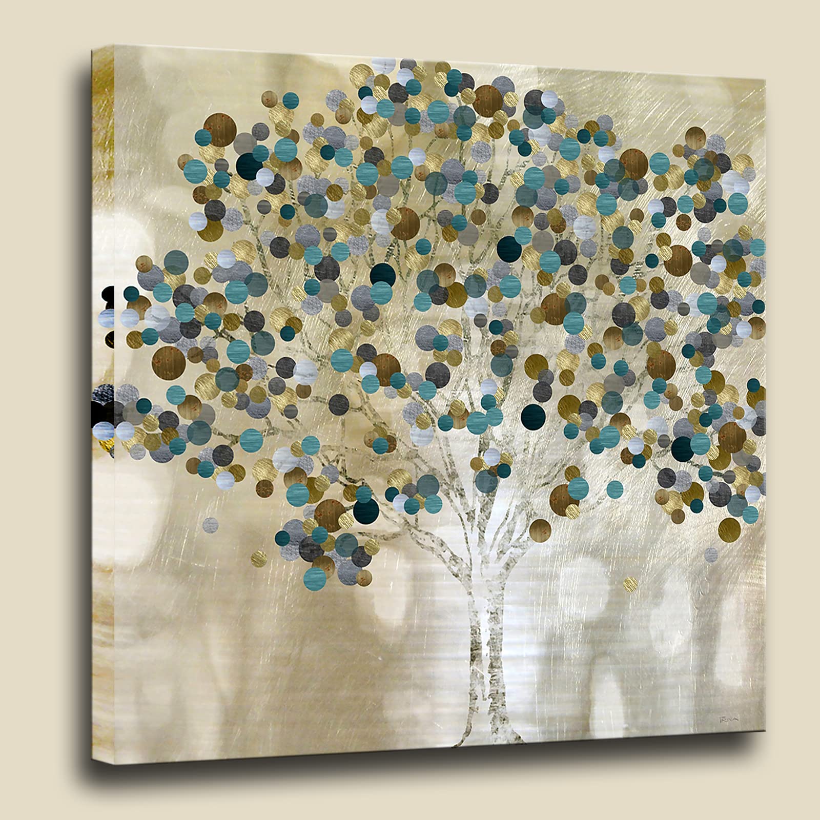 Biuteawal Abstract Tree Canvas Wall Art Gold Blue Tree Artwork Painting