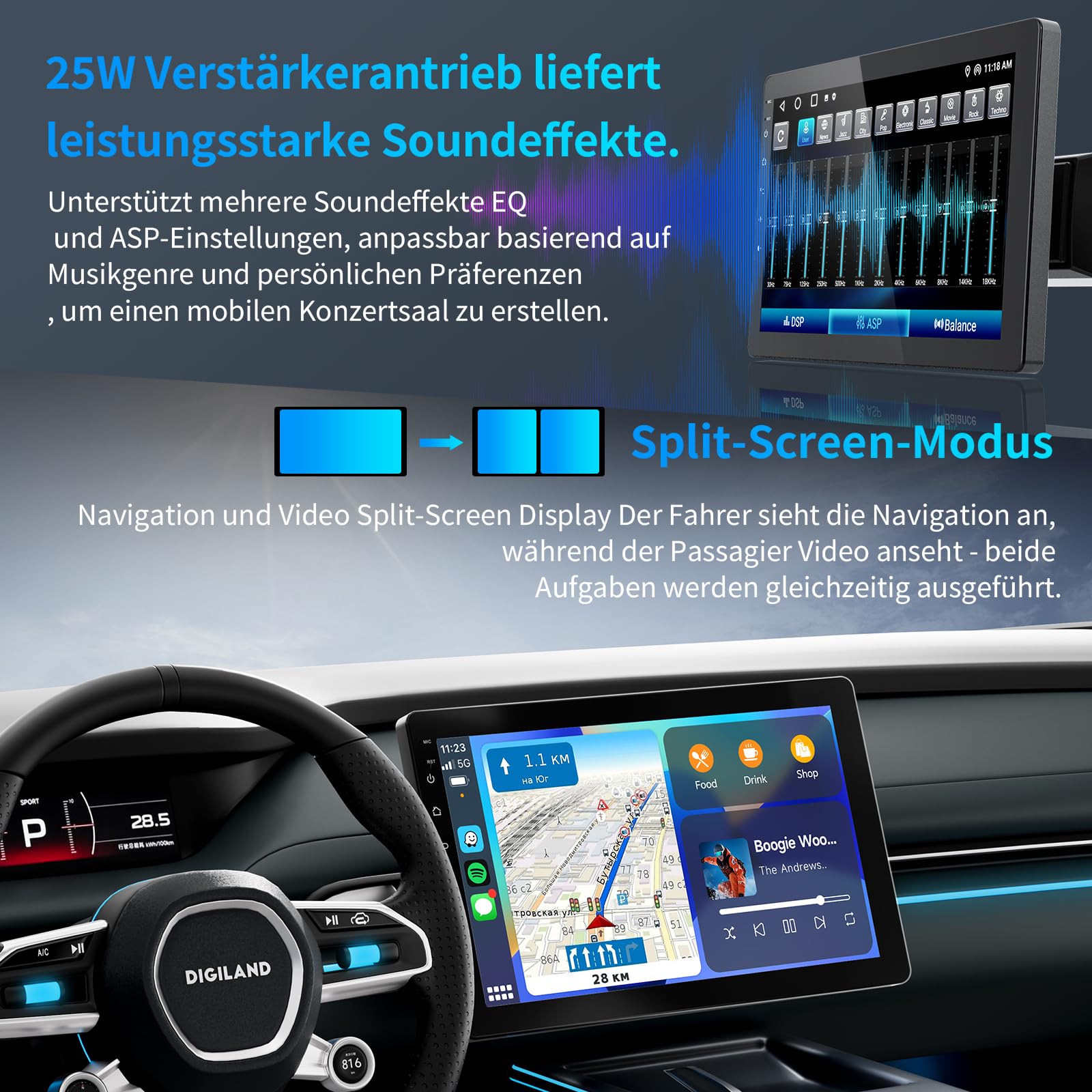 Haudio 360° Drehbares 1 Din Autoradio mit Wireless CarPlay & Android Auto, 10,1" IPS Bildschirm, 720P Rückfahrkamera, GPS, Mirror Link, Sprachsteuerung, RDS/FM/AM Radio, für alle Fahrzeuge Geeignet