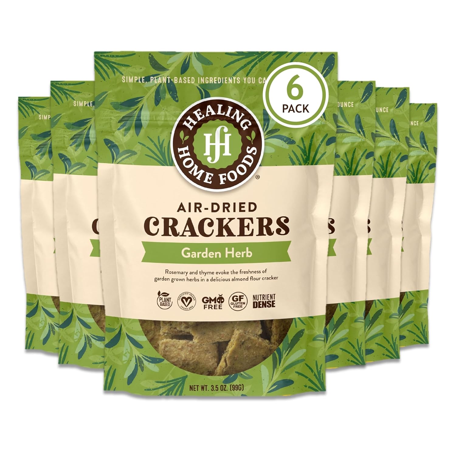 Healing Home Foods Garden Herb Gluten-Free Crackers with Almond Flour, Rosemary & Thyme, Healthy Vegan Snack, Non-GMO & High Protein Crackers, Mediterranean Inspired, 3.5oz (6Pack)