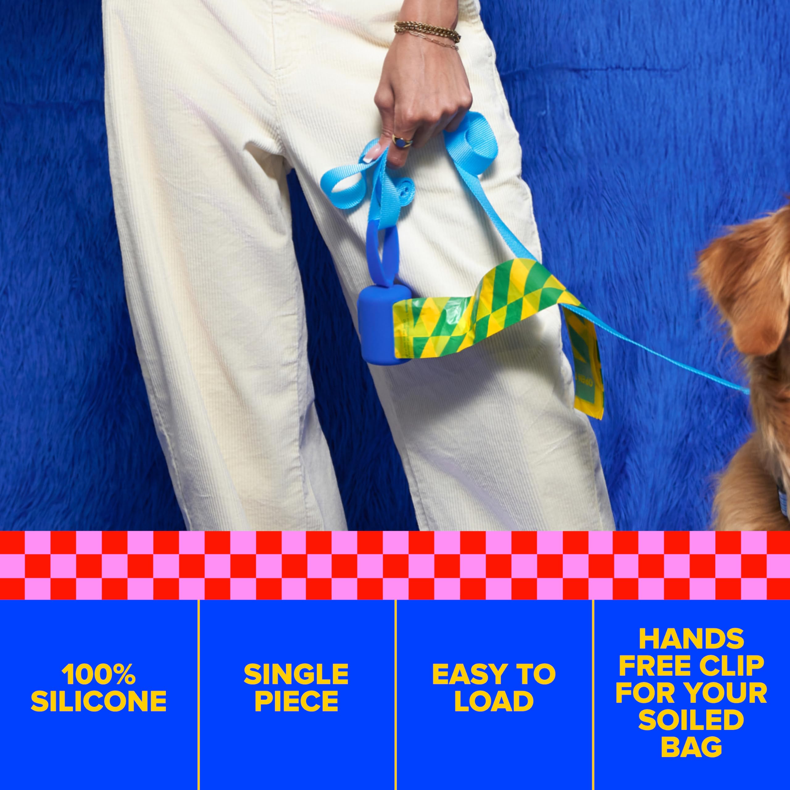 Dispenser per sacchetti di escrementi per cani, in silicone blu, per guinzaglio, durevole, portatile e ricaricabile, accessorio per passeggiate con il cane, resistente alle intemperie