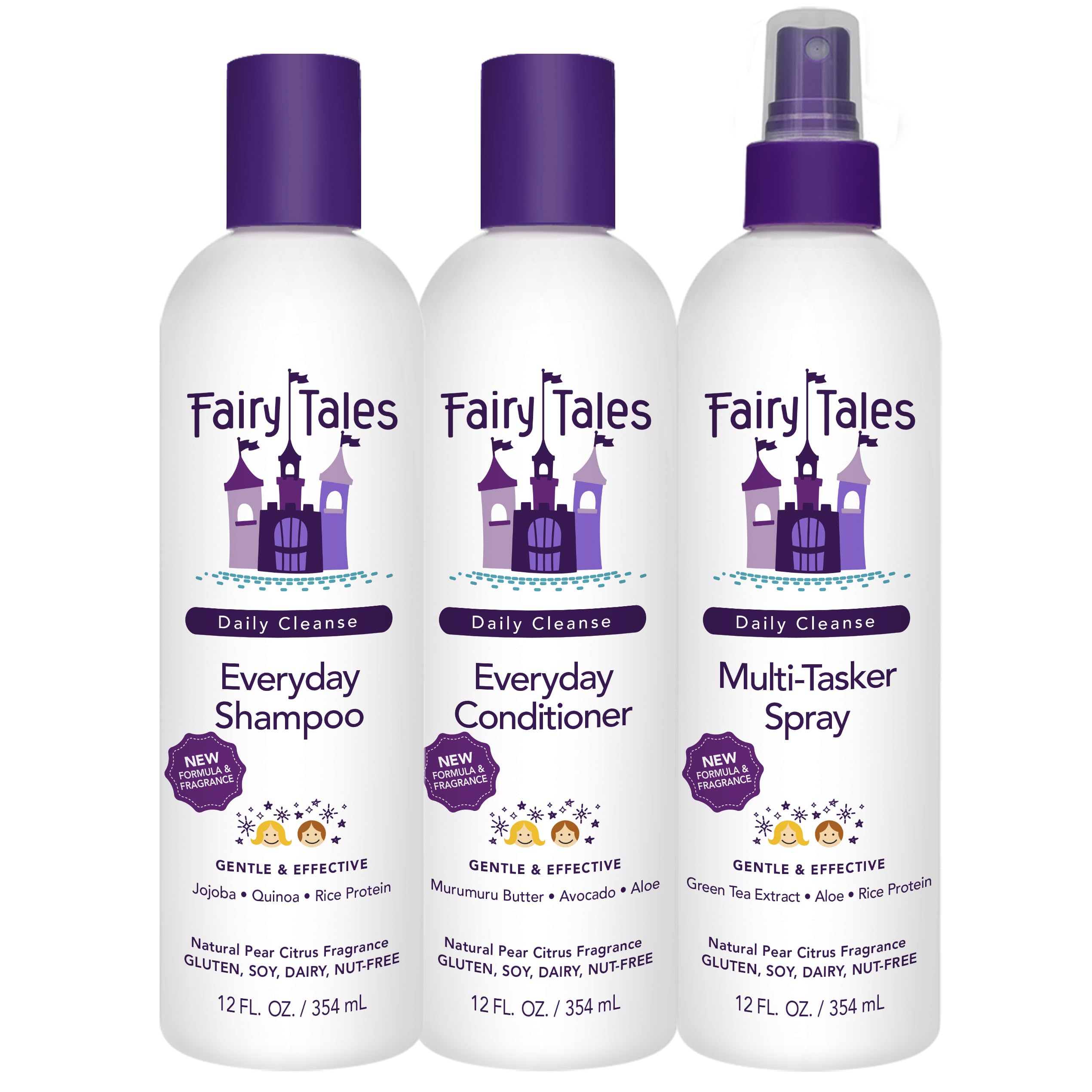 Fairy Tales Daily Cleanse Everyday Kids Shampoo, Conditioner, and Spray set - Gentle Natural Defining, Tangle Free, Moisturizing + Hydrating, Clean +