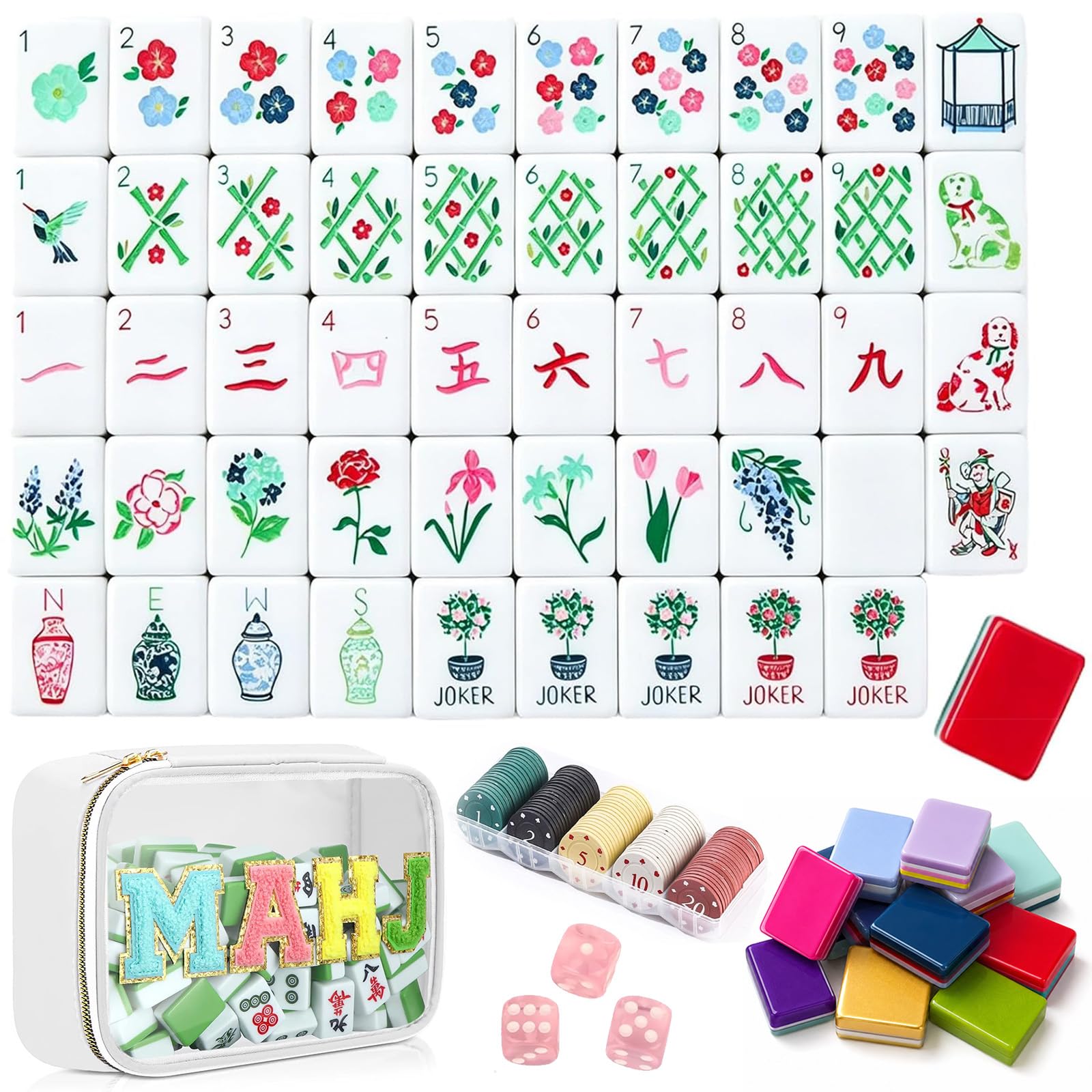 4 Layer Mahjong Tiles, 160 PCS Premium Acrylic Mahjong Tile Set with Clear Engraved Layered Tiles, American Mahjong Set with Dice & Carrying Bag, forTravel Game Nights Family Gatherings (set-4)