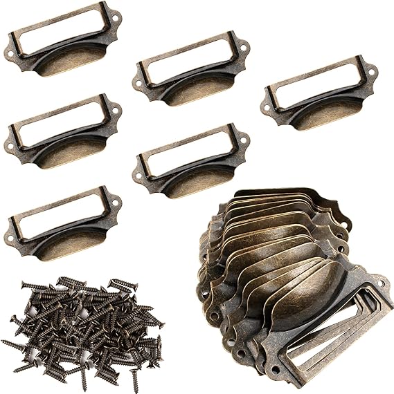 LuluDa 30 PCS Label Holder Pull Handles Vintage Drawer Label Frame