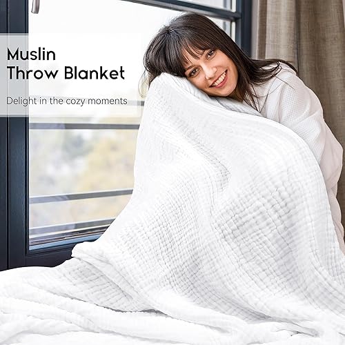 Miniatura 9 de Yoofoss Manta de muselina 100% algodón, manta de verano, tamaño individual grande de 60 x 80 pulgadas, para cama, sofá, manta de gasa de 6 capas