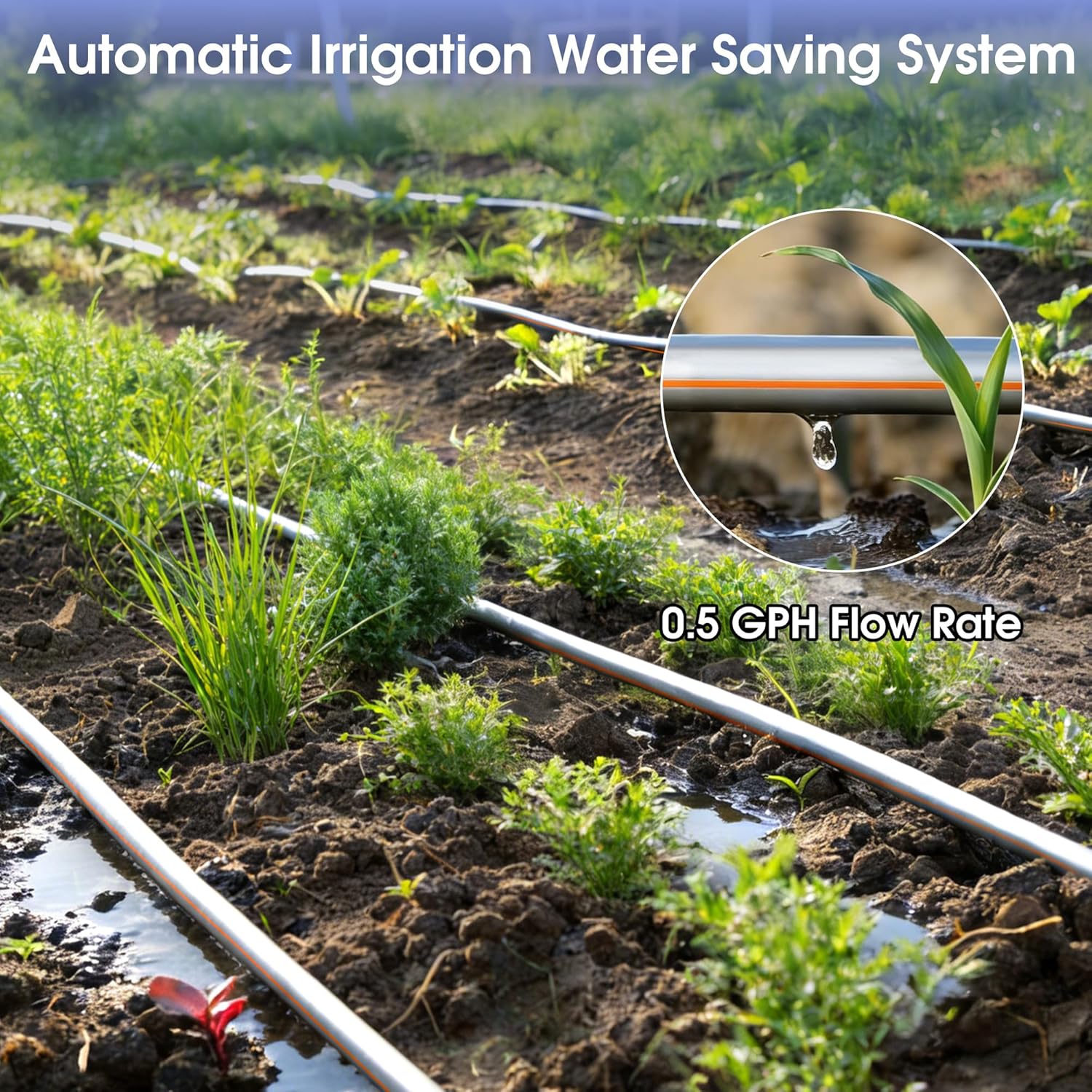 1640 FT 5/8 Inch Drip Tape, 6" Spacing Roll 8 Mil Drip Irrigation Tape,0.5 GPH/Hole Irrigation Tubing Hose Silver Anti-Bird Pecking Anti-UV Design for Garden Agricultural Irrigation Watering System