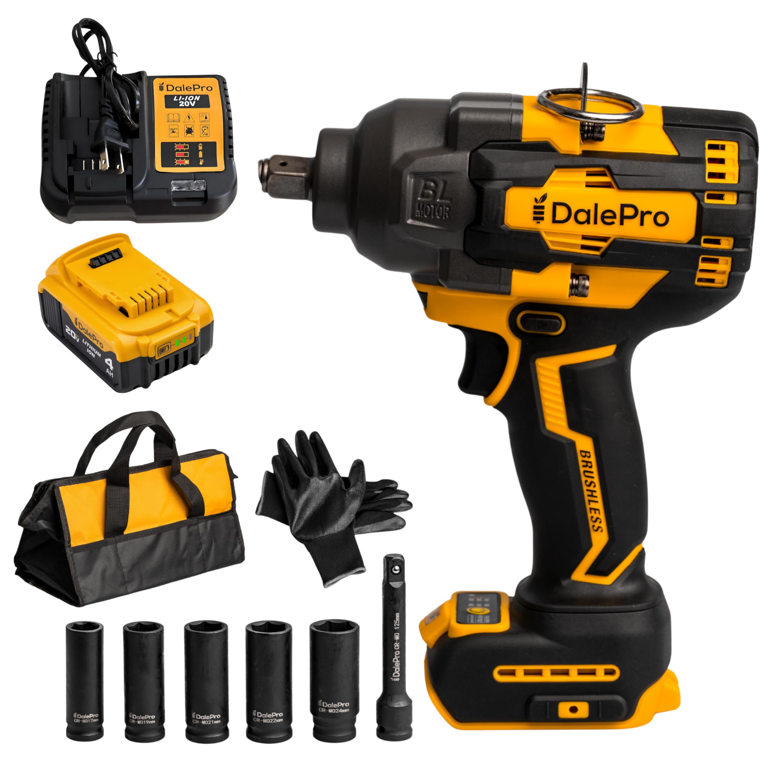 Cordless Impact Wrench 1/2 inch for DeWalt 900Ft-lbs 1200N.m - Includes 20v Battery, Charger and 1/2-5 Socket + Extension
