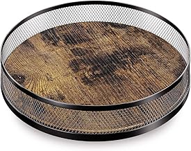 Lazy Susan Turntable Organizer for Cabinet Pantry Kitchen Countertop Table, 12" Wood Lazy Susan Spice Rack, Rustic Brown, Black