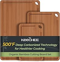 Keechee 3-Piece Bamboo Cutting Board Set with Juice Grooves & Handles - Durable Carbonized Wood Boards for Kitchen, Meat, Veggies, Charcuterie Gifts