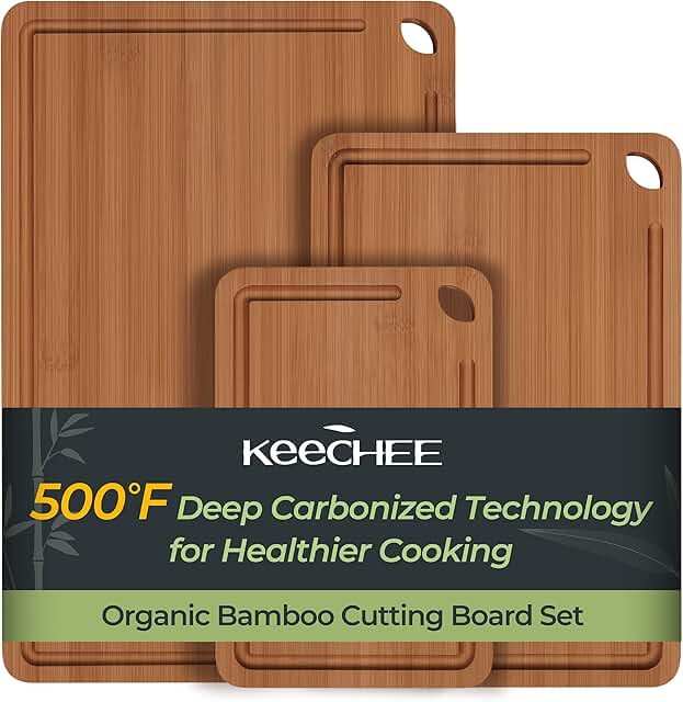 Bamboo Cutting Board, Durable Wood Cutting Boards for Kitchen with Deep ...