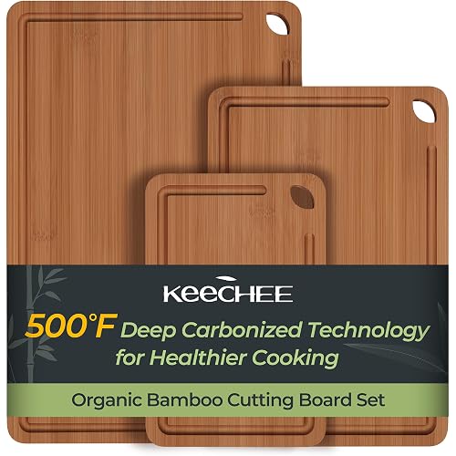 Keechee Bamboo Cutting Board, Durable Wood Cutting Boards for Kitchen with Deep Juice Grooves & Built-in Handles, Ideal Charcuterie & Chopping for Meat, Vegetables and Fruits Kitchen Gifts for Men