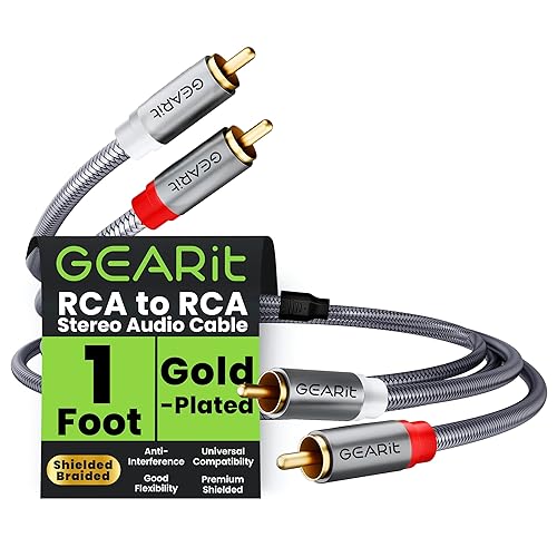 GearIT Cable RCA (1 pie) 2RCA macho a 2RCA macho, cables de audio estéreo RCA trenzado blindado para cine en casa, HDTV, amplificadores, sistemas de